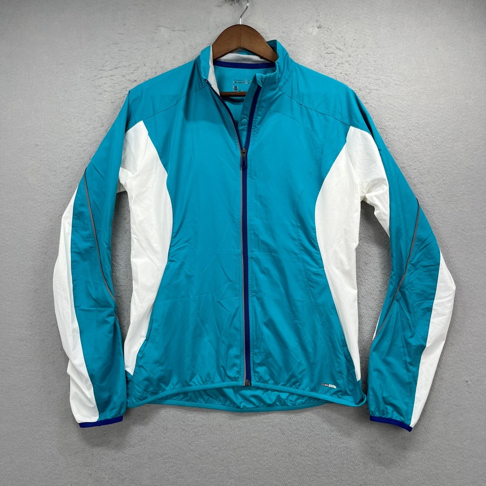 Salomon Windbreaker Jacket Womens Medium Blue White ClimaWind Full Zip Running